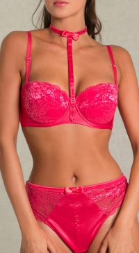 C cup bra set with thong in red