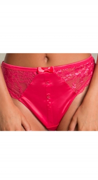 Pink lace and satin thong