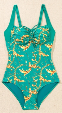Green swimsuits with decorative print