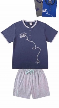 Men's short-sleeved pajamas with lace-up shorts