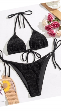 Black and Gold Sparkly Triangle Swimsuit