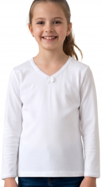 V collar cotton undershirt for kids in WHITE