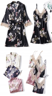 Kimono and printed satin/lace nightie (only pink and navy blue)