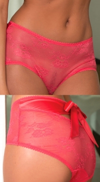 Coral bow tie lace panties