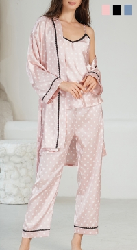 Pajamas and satin kimono jacket with polka dots
