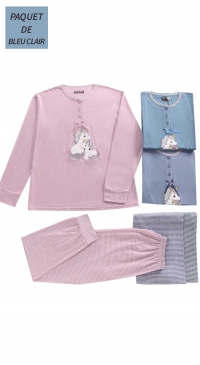 Light blue unicorn off-season cotton pajamas