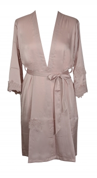 Pink satin kimono with embroidery