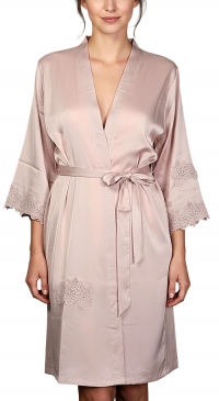 Pink satin kimono with embroidery