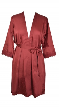 Burgundy satin kimono with embroidery