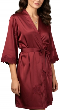 Burgundy satin kimono with embroidery