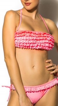 Coral frilly bikini