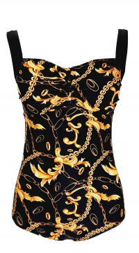 Black swimsuits with decorative print