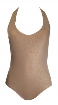 Gold imitation leather one-piece swimsuit