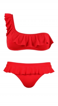 Plain asymmetric red bikini