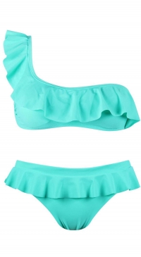 Plain asymmetric green bikini