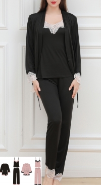 Interseasonal 3-piece plain pajamas