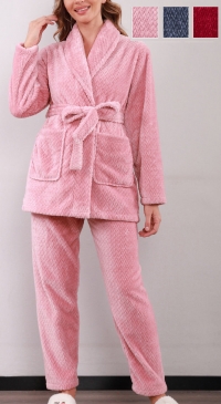 Printed pilou pajamas with belted jacket