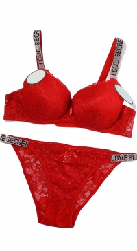 Red B cup bra and panties