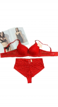 Sets of red C cup bra and high panties