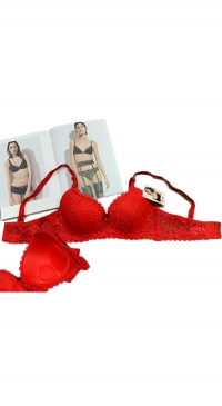 Red B cup bra with floral lace