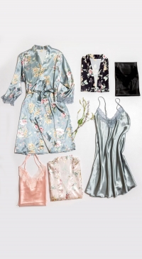 Satin kimono and flower nightie