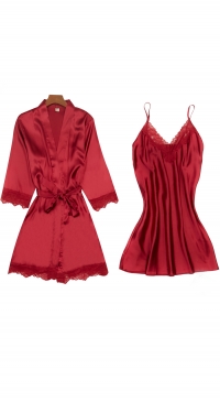 Red satin nightie and kimono sets