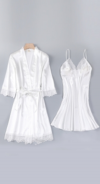 White Babydoll and satin kimono sets