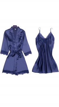 Babydoll and satin kimono sets navy blue