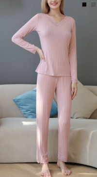 Women's spring V-neck lace pajamas