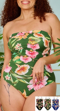 Plus size hibiscus print swimsuit (from 42 to 50)