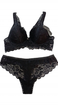 Black B cup bra set with thong