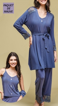 Long-sleeved pajamas with kimono MAUVE
