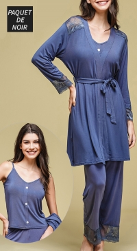 Long-sleeved pajamas with BLACK kimono