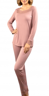 Women's spring pajamas with square lace collar PINK