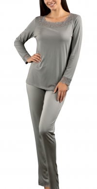Women's spring pajamas with square lace collar GRAY
