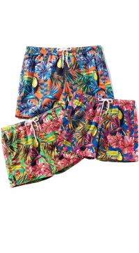 Unisex tropical print swim shorts