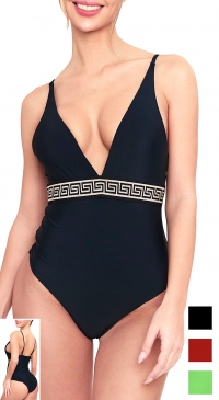 One-piece swimsuit with neckline and sequin decoration
