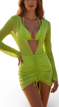 Plain bikini and matching beach jacket YELLOW-GREEN