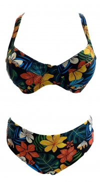 Plus size 2-piece swimsuit BLACK tropical print