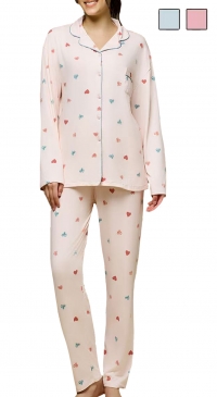 Heart-print pajamas between seasons S to XXL