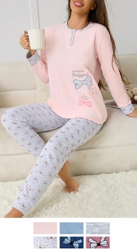 Fleece pajamas with knot print pants M to 3XL