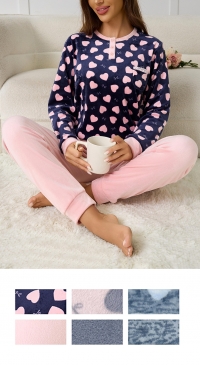 Heart print pajamas with soft velvet fleece touch S M L