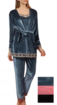 Velvet and embroidered lace pajamas and kimono M to 3XL