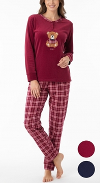 Unisex velvet pajamas - teddy bear and checks - S to 2XL