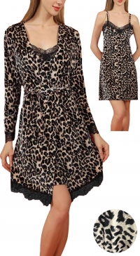 Leopard print velvet and lace nightie and kimono M to 3XL