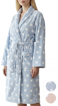 Fleece bathrobe with little rabbit print S to XL Blue