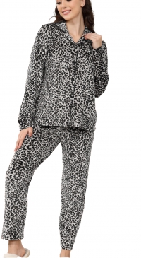 Leopard fleece pajamas with plush touch and button-up top