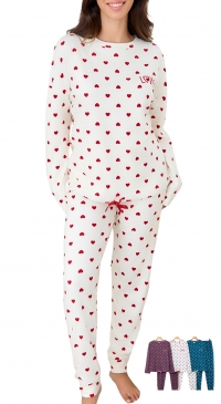 Fleece and elastane pajamas with heart patterns