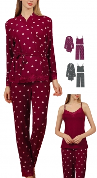 Heart print fleece pajamas with kimono
