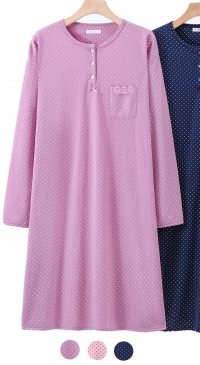 Fleece polka dot print nightgown with pocket M to 3XL